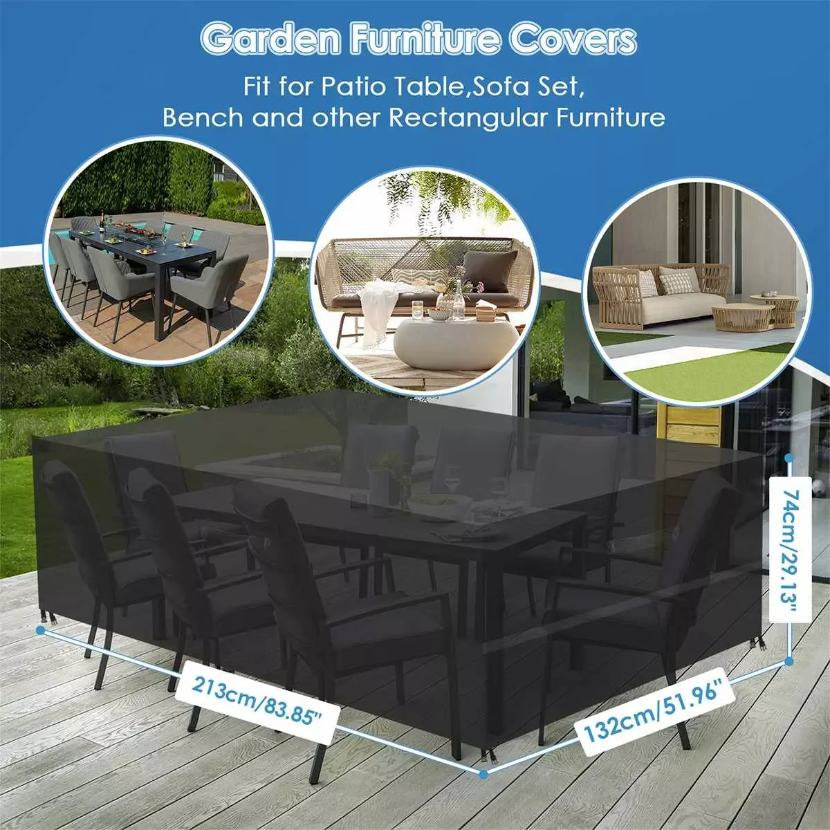 

420D 213cmx132cmx74cm Outdoor Patio Waterproof Covers For Furniture Table Sofa Cover Black Furniture Dust Cover