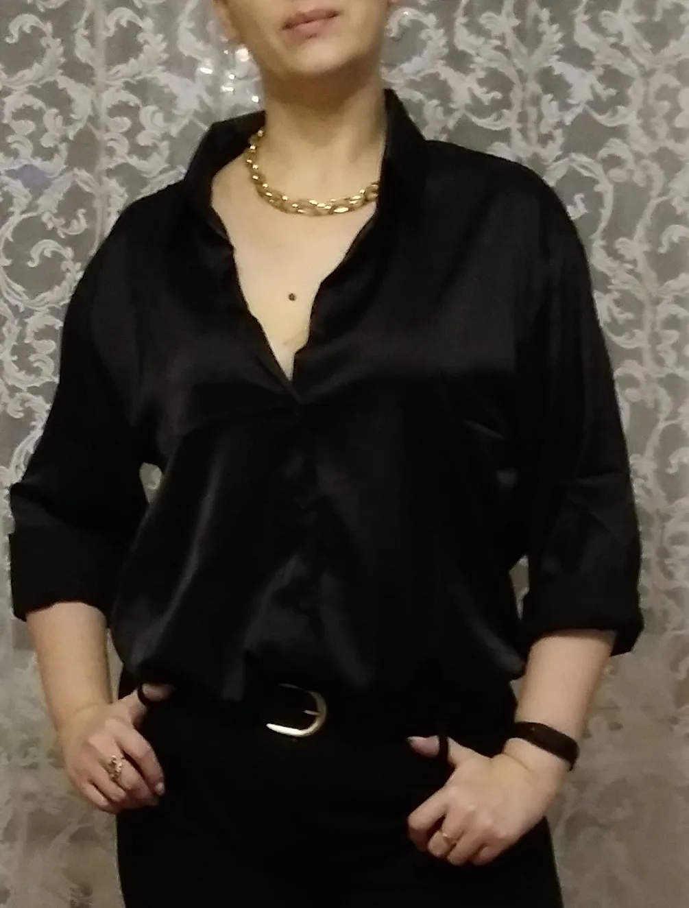 Рубашка Женская атласная шелковая с длинным рукавом осенняя 11355 | одежда