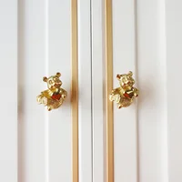 Gold Solid Brass Animal Cute Love Heart Bear Cabinet Knob Door Wardrobe Copper Drawer Pulls Single Hole Handles for Furniture