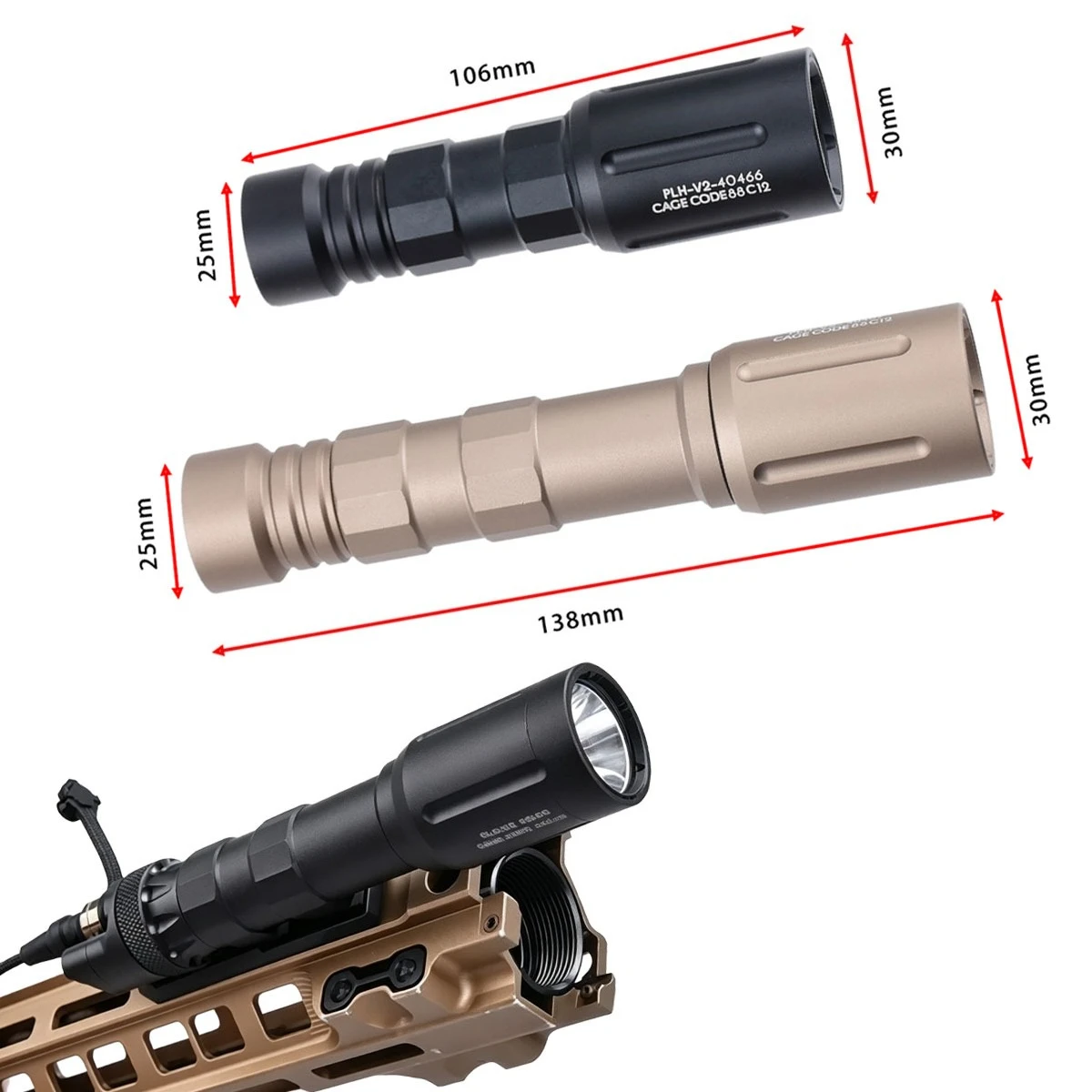Фото Тактический фонарь PLH-V2 Scout Light 1300 люмен, металлический фонарь PLHv2, мощный светодиодный фонарь для 20-мм планки Пикатинни, для охоты и страйкбола. №2