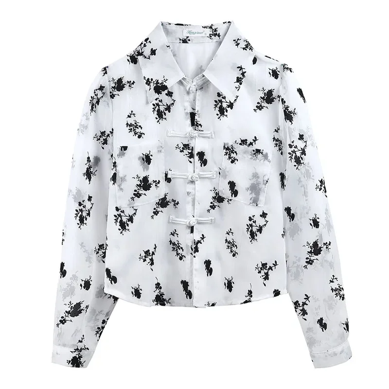 Женская шифоновая блузка с длинным рукавом отложным воротником