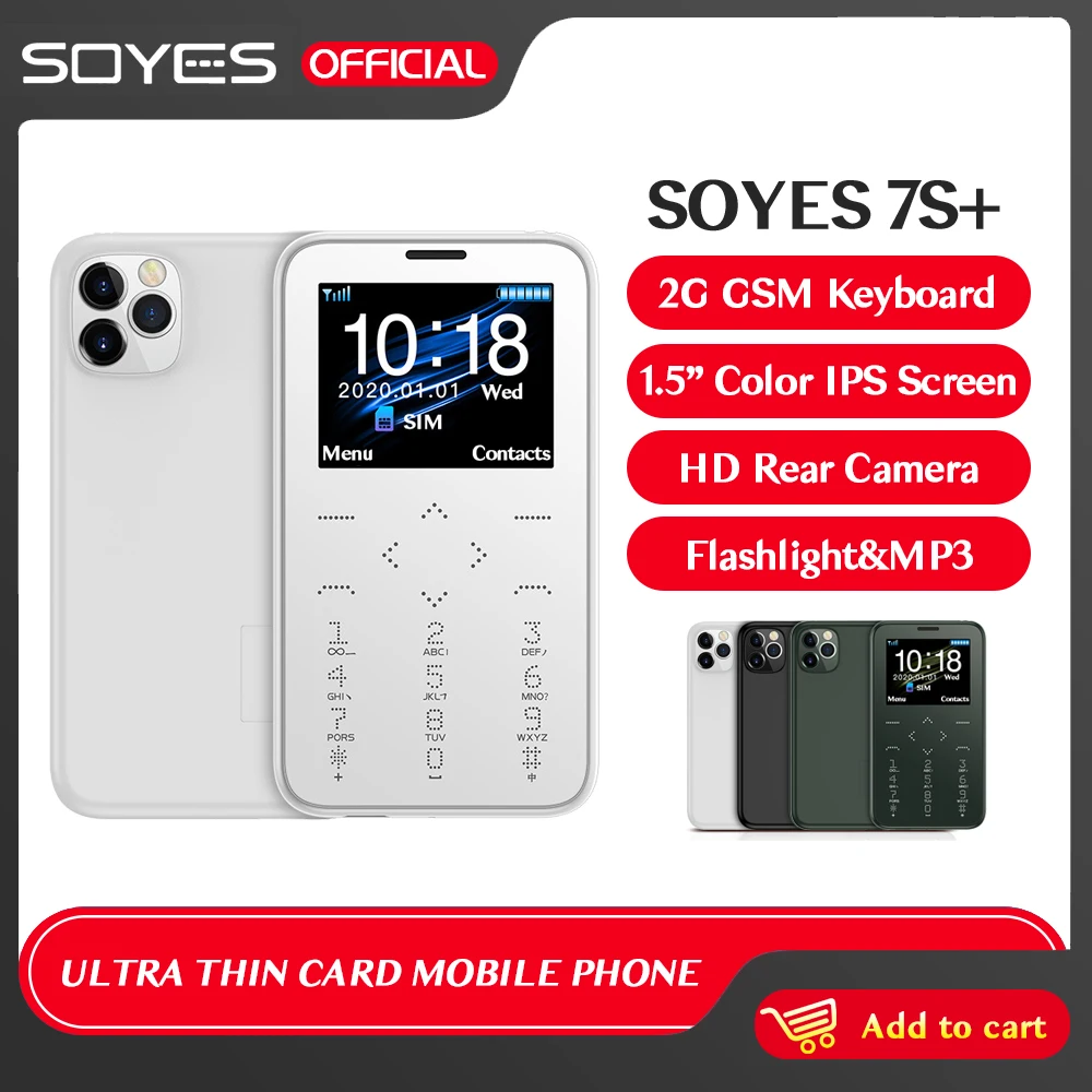 Original New SOYES 7S+ Mini Card GSM Cellphone 2G  850/900/1800/1900 Smallst Backup Pocket Portable Cheapest Mobile Phone