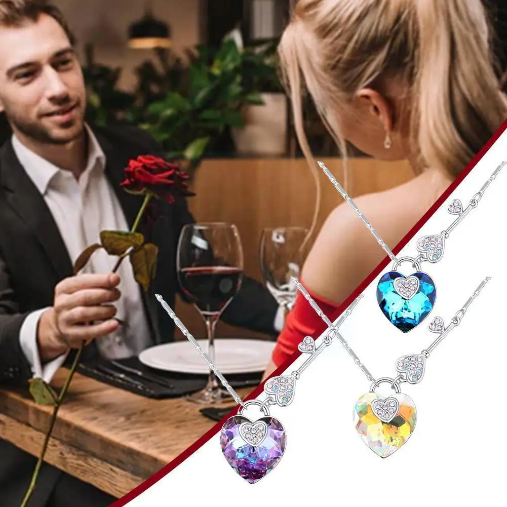 

New Fashion Lady Love Heart-shaped Colorful Crystal Pendant Temperament Necklace For Women Gift Lovely B5l3