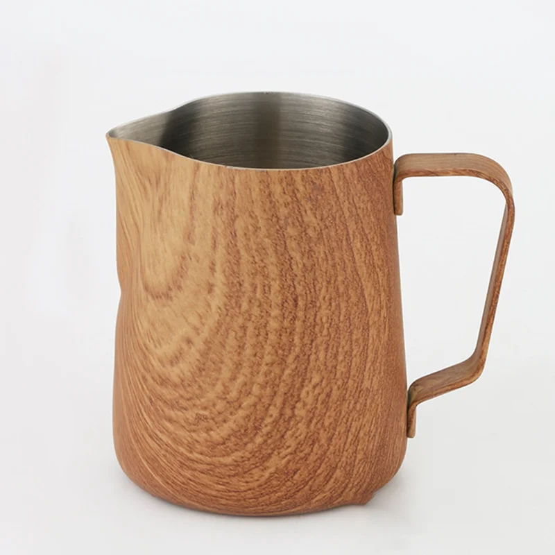 

350ml/600ml 304 Stainless Steel Milk Foam Cup Pointed Mouth Wood Grain Pull Flower Cup Fancy Pull Flower Tank Coffee Utensils