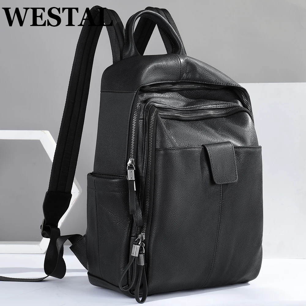 WESTAL Fashion Men Backpacks Leather Business Casual Bag Fit For 13.3