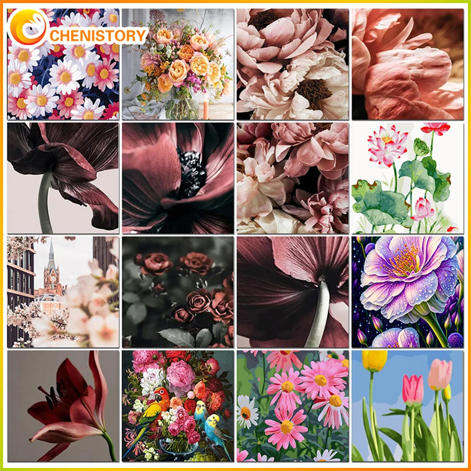 

CHENISTORY Paint By Numbers For Adults DIY HandPainted Oil Painting Flowers Picture Of Coloring Paint Home Decoration Gift