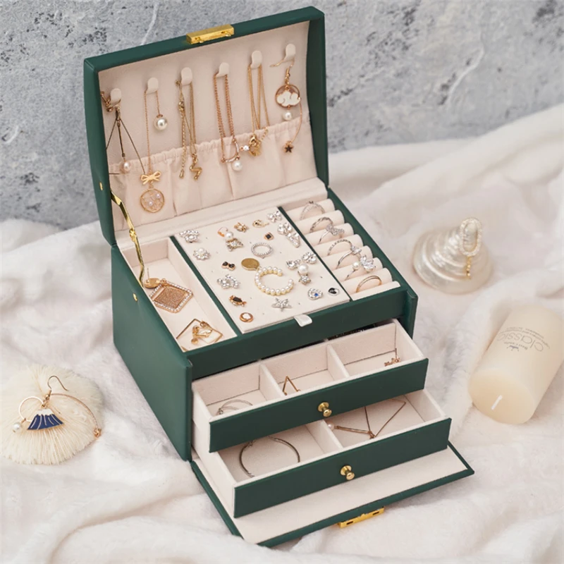 Ailodo Jewelry Organizer Portable Necklaces Earrings Rings Bracelets Jewelry Box PU Leather Storage Joyeros Organizador De Joyas
