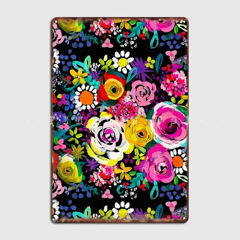 

Les Fleurs Vibrant Floral Painting Metal Sign Cinema Living Room Living Room Personalized Mural Painting Tin Sign Poster