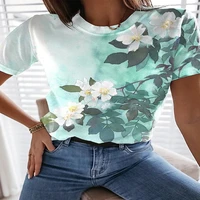 2022 summer flower 3d print t shirt polyester comfortable womens short sleeve round neck top casual streetwaer womens t shirt