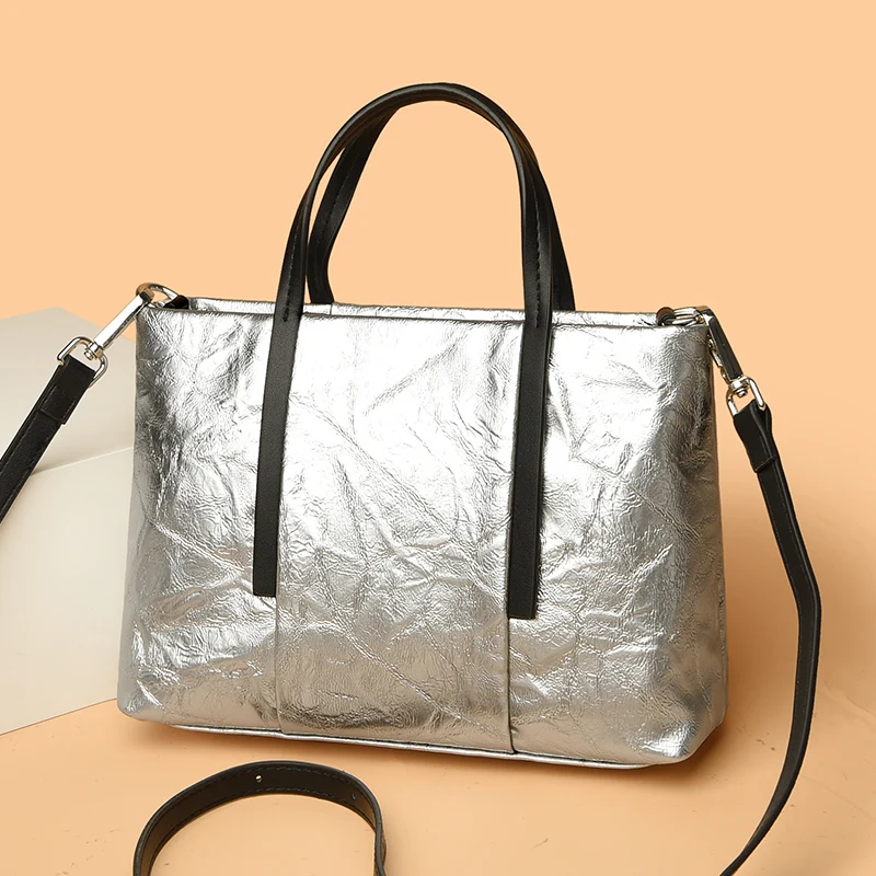 

Vintage Multifunctional Pu Leather Women Handbag Large Capacity Shoulder Shopping Bag Ladies Fashion Solid Color Shopping Bags