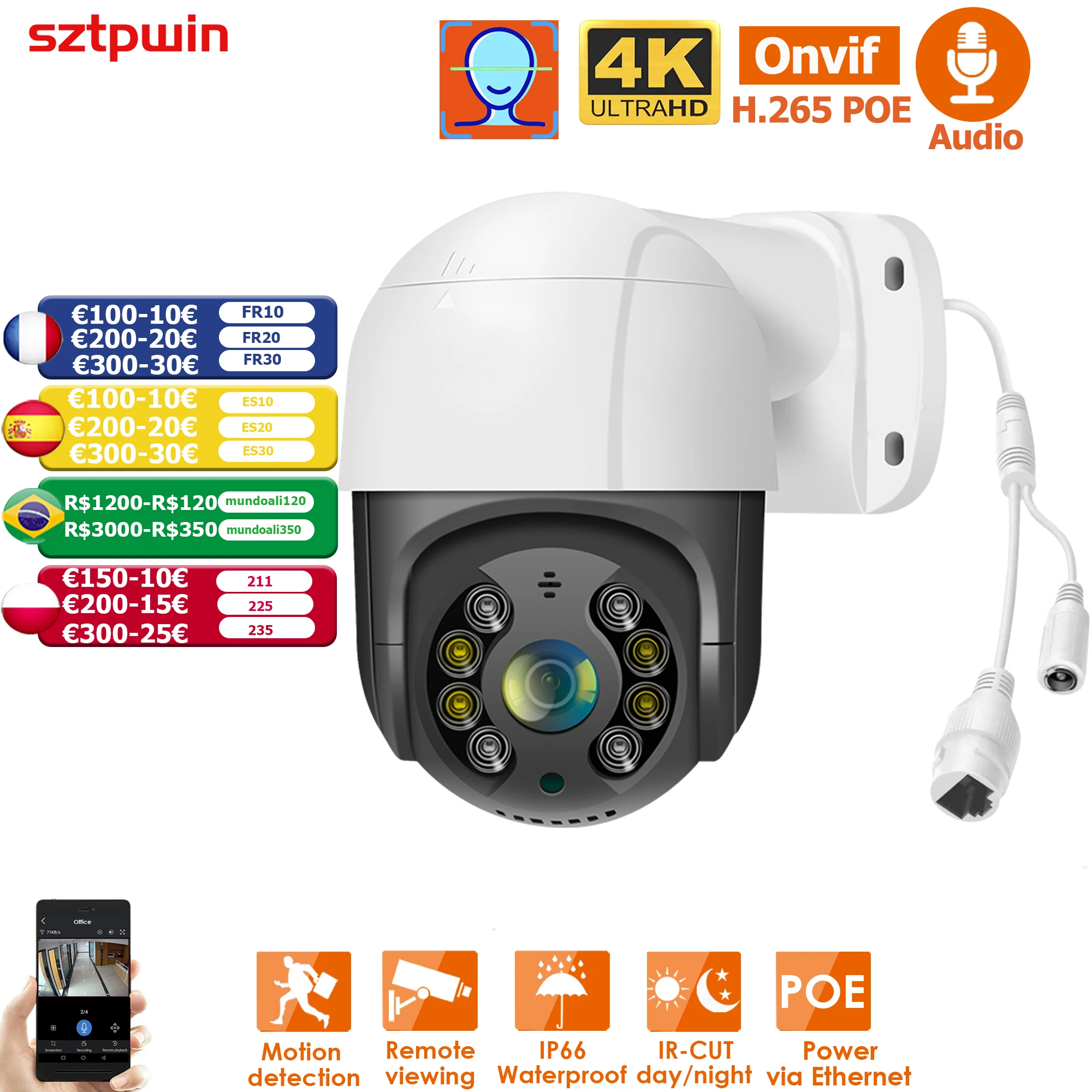 

4K 8MP 2.5'' POE PTZ Video IP CCTV Surveillance Security NetworkCamera System Kit FaceDetection 4XDigital ZOOM