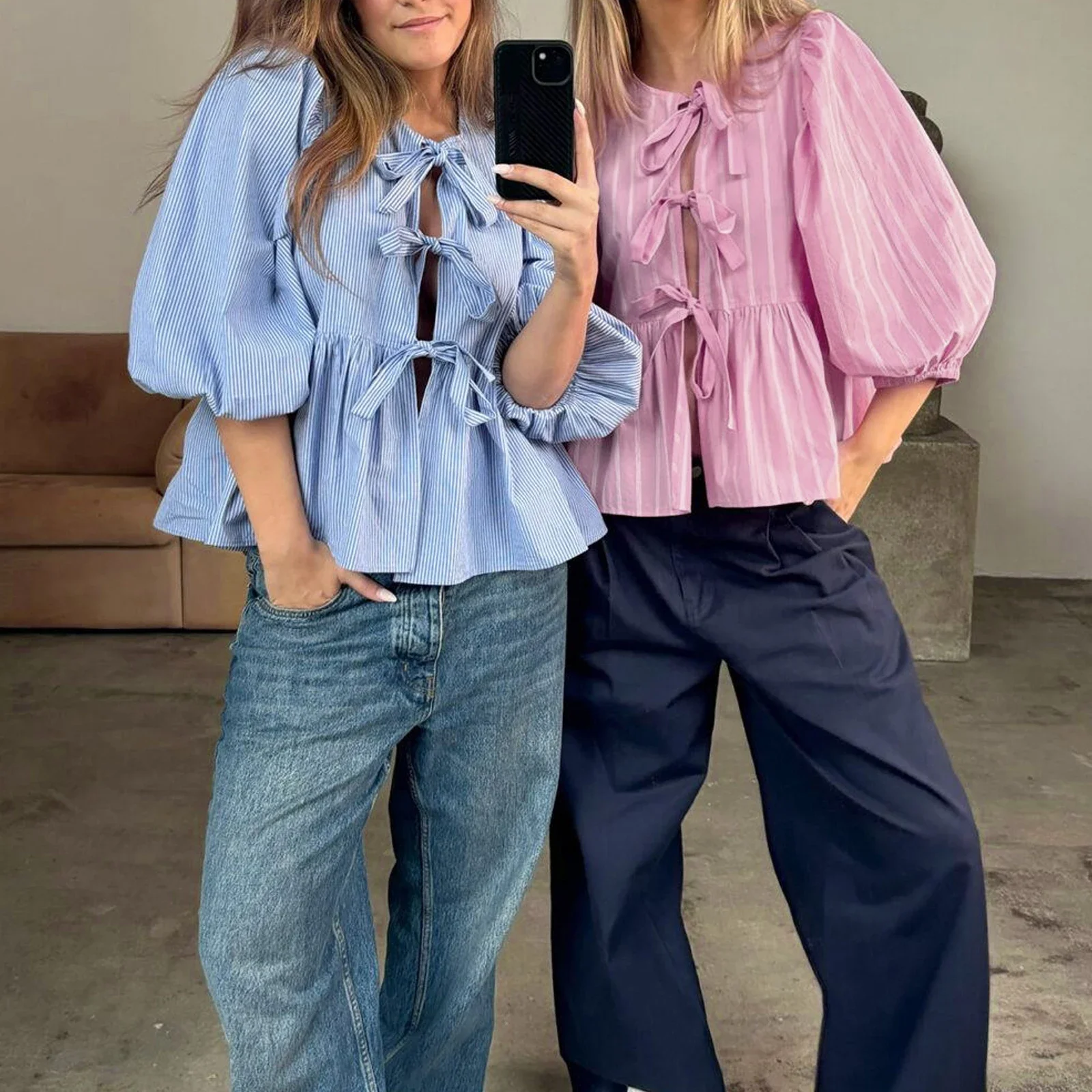 Combhasaki женская кавайная рубашка с галстуком-бабочкой спереди ажурная топы