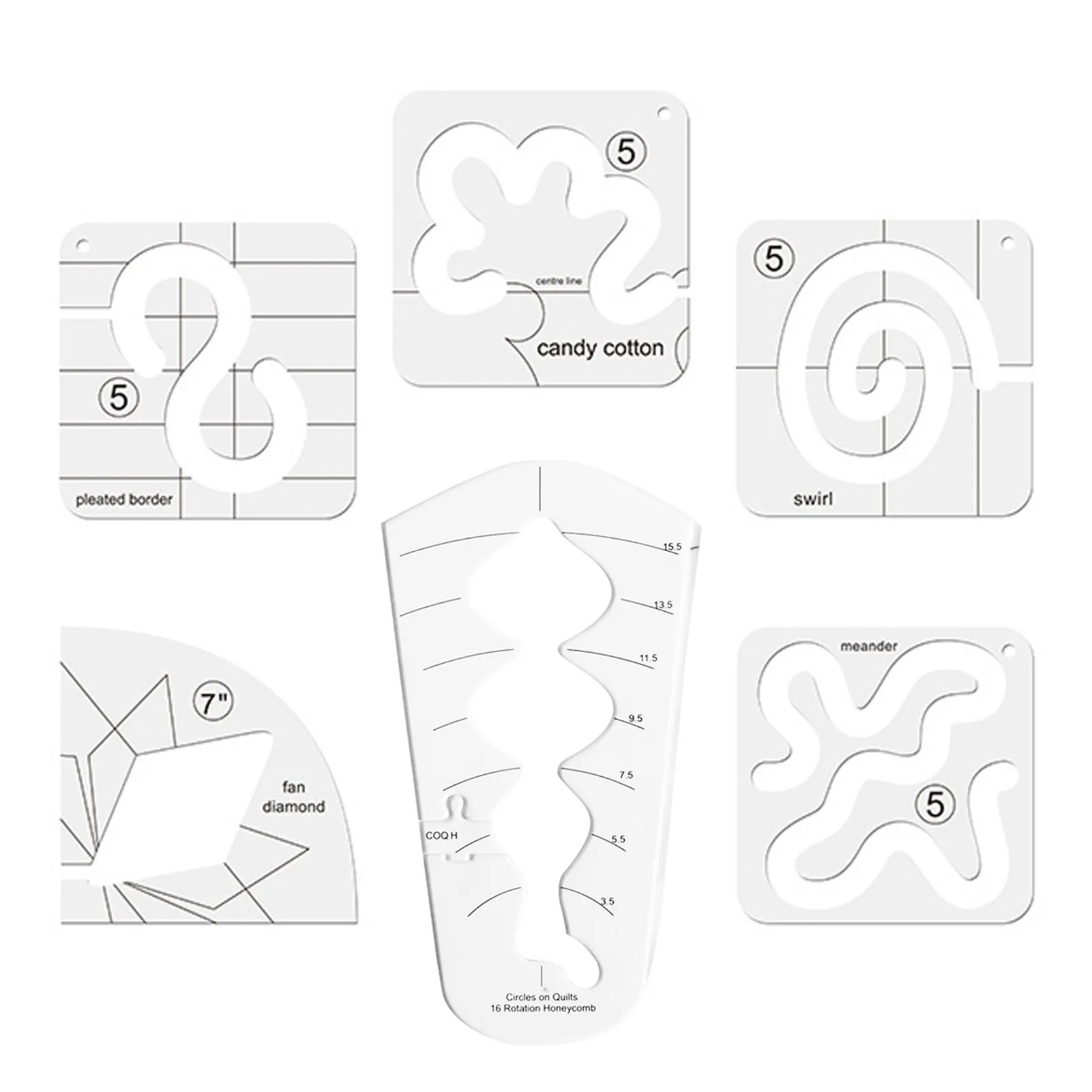 

6 Pcs Free-Motion Acrylic Quilting Template Ruler Sewing Machine Domestic Templates Quilting Template For Industrial And
