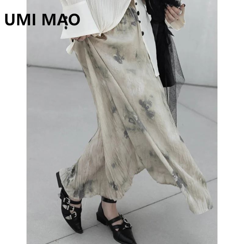 UMI MAO Новая китайская плиссированная полуюбка с принтом тай-дай ленивый стиль