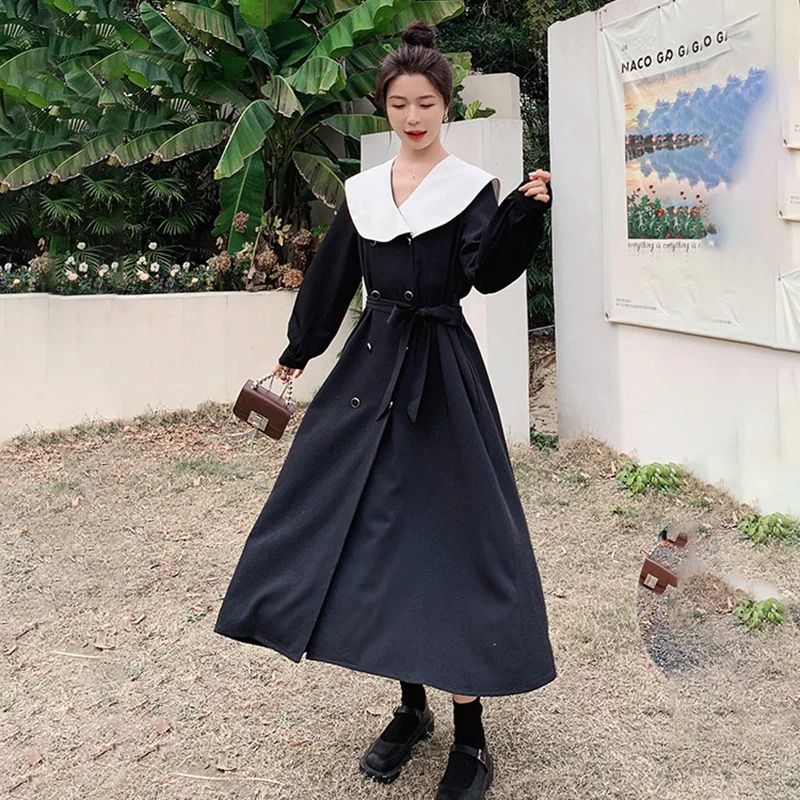 

Женское платье, весна-осень 2022, элегантная тонкая юбка с высокой талией, черно-белая строчка