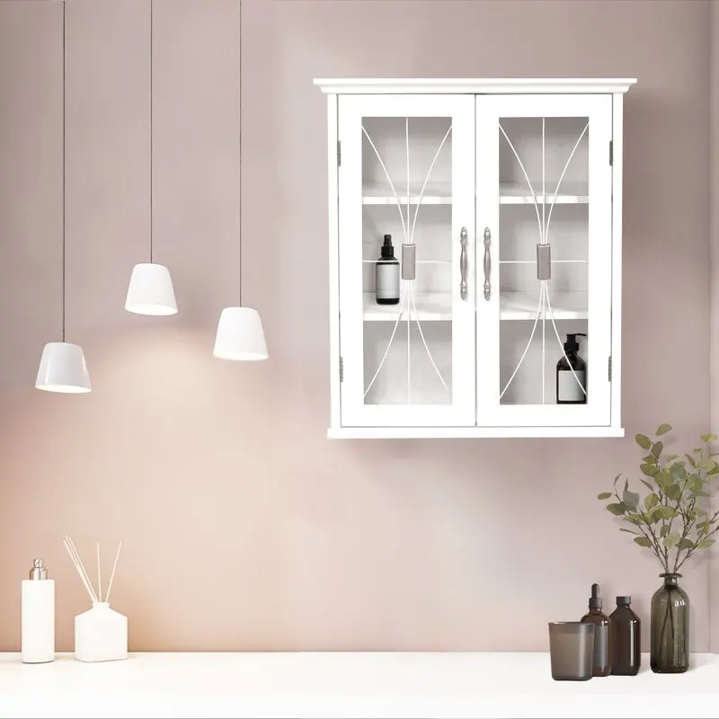 

Removable White Wooden Wall Cabinet with 2 Doors - Perfectly Simple Storage Solution for Your Home!