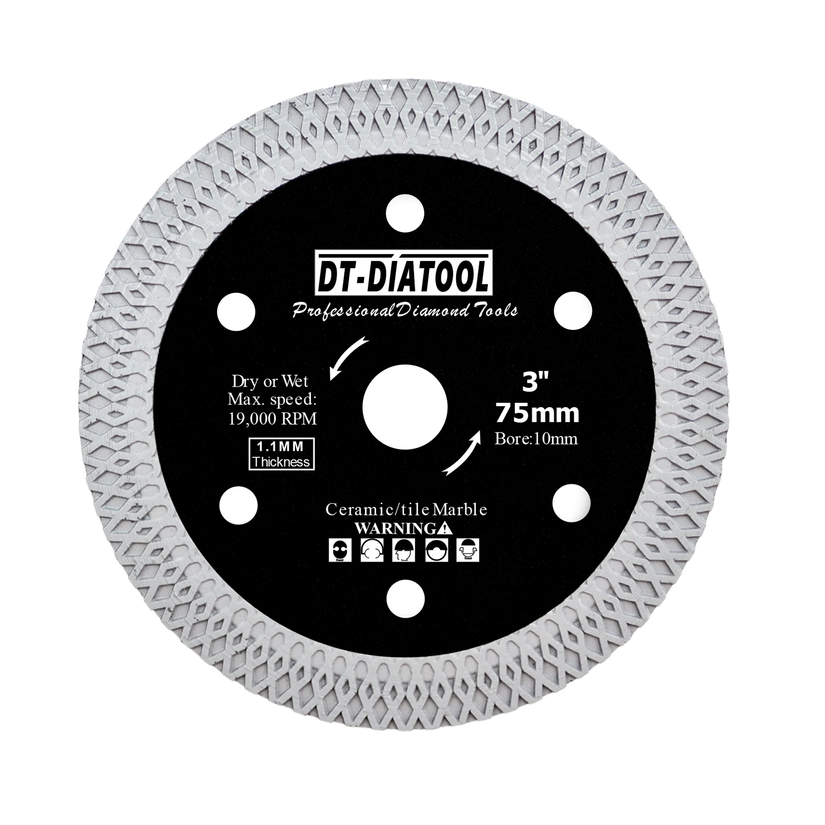 

DT-Dialtool Алмазный отрезной диск диаметром 75 мм Мини-пильное полотно для плитки, мрамора, керамики, фарфора, 3 дюйма, диаметр 10 мм - набор из 1/5 шт.