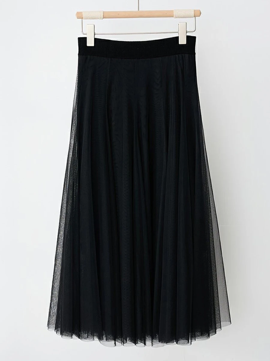 Женская кашемировая сетчатая юбка с высокой талией средней длины трикотажная