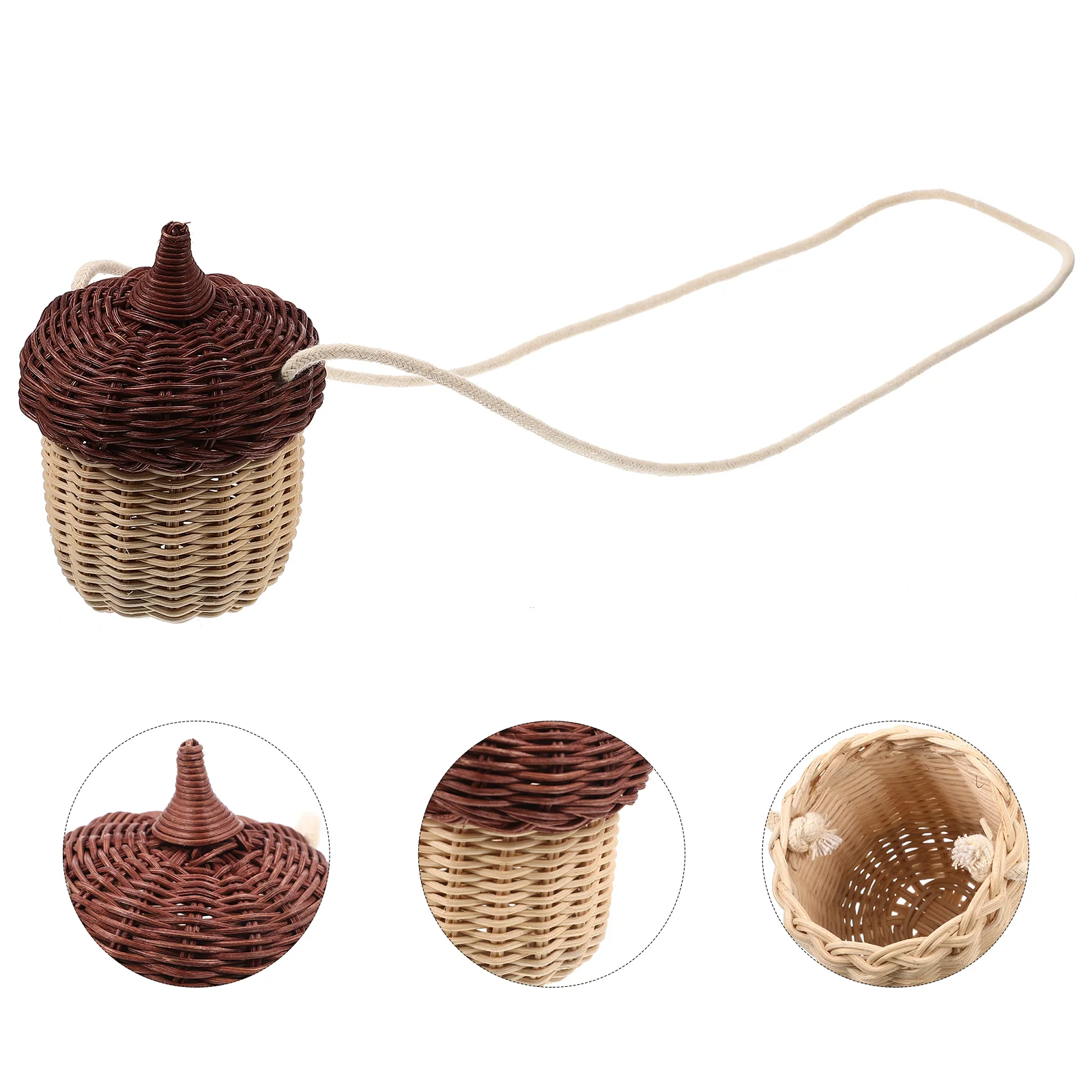 

Cute Crossbody Bag Cheek Mini Storage Basket Kids Flowerpot Woven Hanging Cotton String Rattan Shoulder Travel