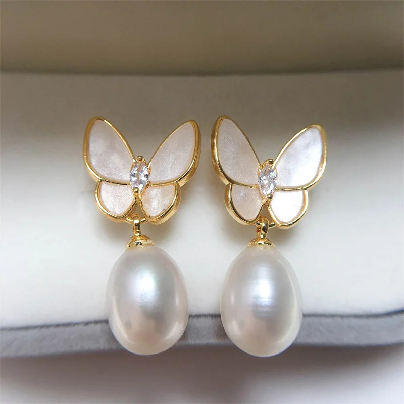 

MeiBaPJ 8-9mm Natural Droplet Pearls Shell Butterfly Earrings Fine Fashion Wedding Jewelry for Women Wholesale