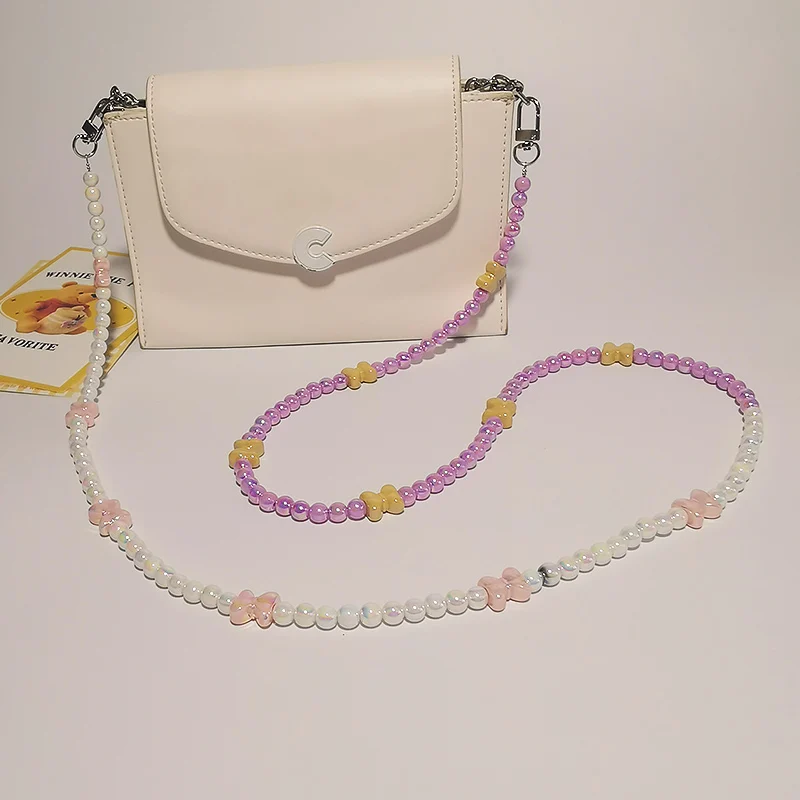 

Bag Crossbody Chain Throwing Backpack Style Sling Rope Women's Long Shoulder Hanging Crossbody Bow Knot Colorful Bead Lanyard