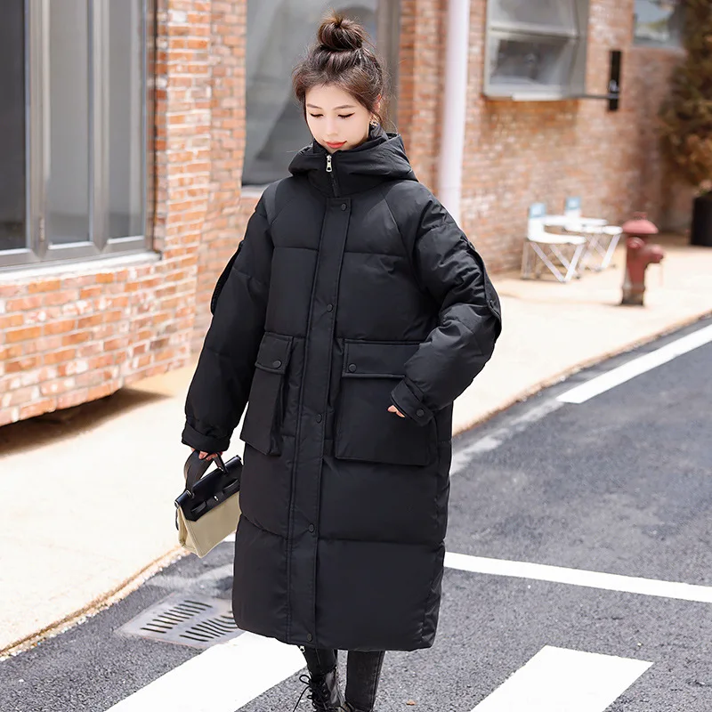 New Long Jacket Woman Parkas Fall Winter 2022 Thicken Warm Hooded Coat Oversized Korean Fashion Loose Puffer Outerwear