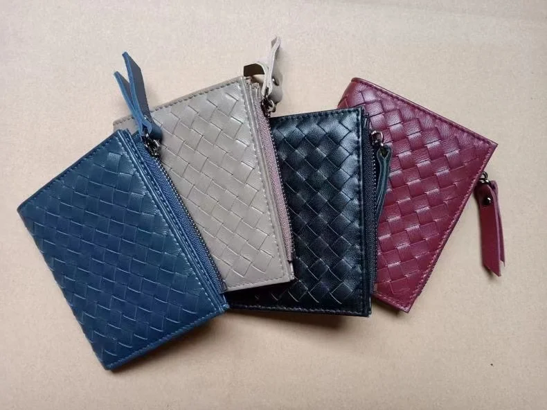 

2022 New leather short ultra-thin woven wallet large-capacity European and American fashion wallet zipper change bag card packag