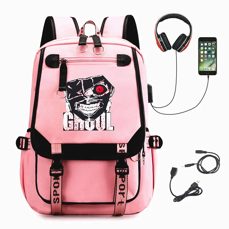 

Anime Tokyo Ghoul Backpack USB Charge Knapsack Teenager Student Bookbag Zip Unisex Schoolbag Cartoon Laptop Bag Nylon Packsack