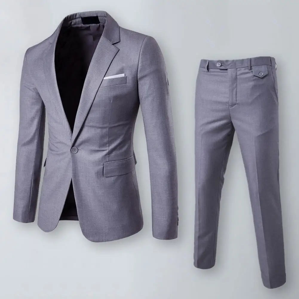 

Groom Wedding Outfit Stylish Men's Business Suit Set Lapel Single Button Coat Slim Fit Pants with Pockets Workwear for A
