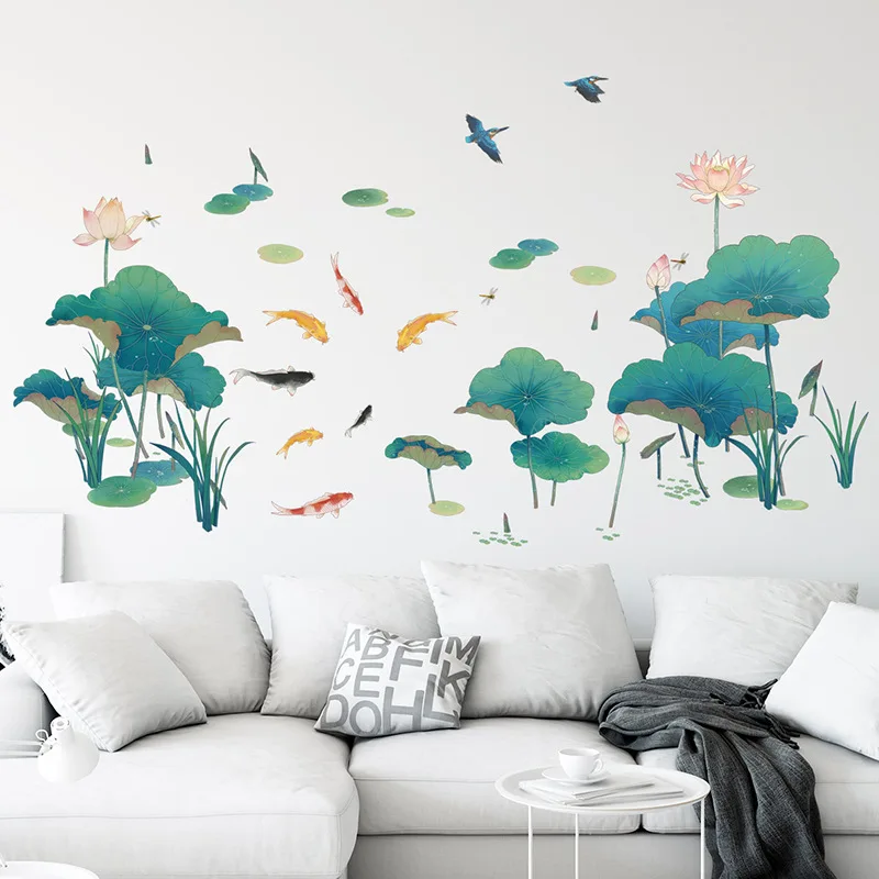

Lotus Flower Wall Stickers Living Room Sofa Backdrop Self-adhesive Mural Home Office Decor Art DIY Decals Wall Decoration