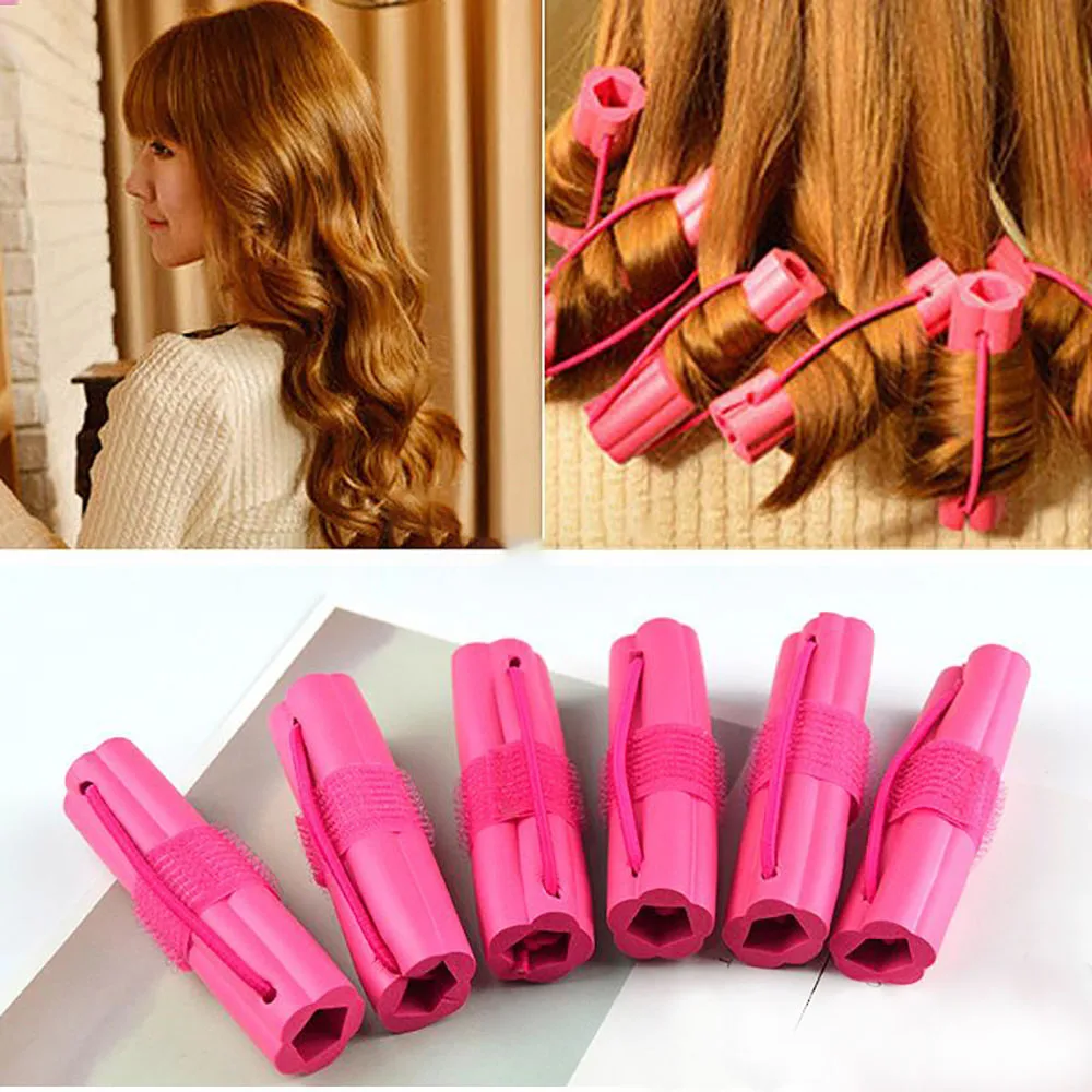 

6pcs Heatless Hair Curler Self-adhesive Hair Rollers Magic Women DIY Hair Curling Sleeping Curling Stick Big Wave Styling Tool