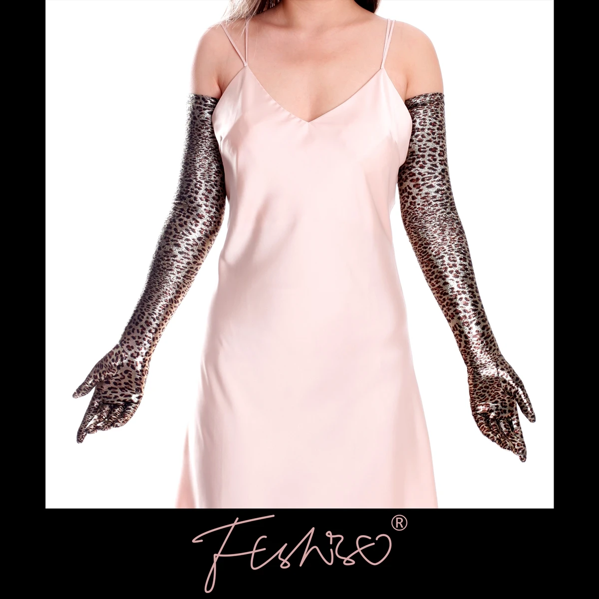 Женские пикантные леопардовые перчатки Ftshist, длинные глянцевые перчатки до локтя 70 см с металлическим покрытием и тиснением, эластичные варежки на весь палец