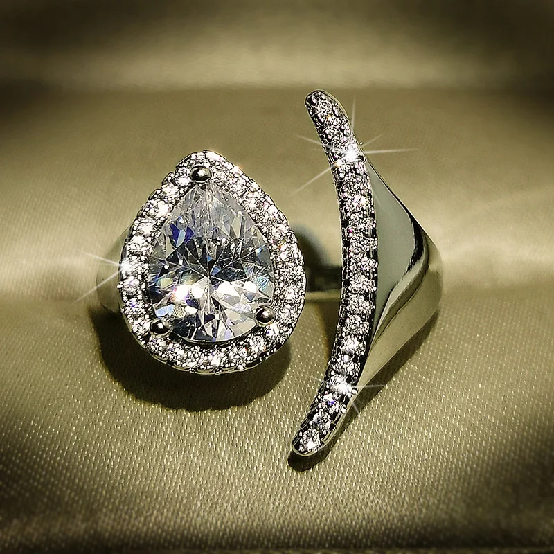 

Boho Punk Charming Nice Women Party Jewelry Water Drop CZ 925 Sterling Silver Ring for Women Luxury Ring Wedding Gifts Anillos