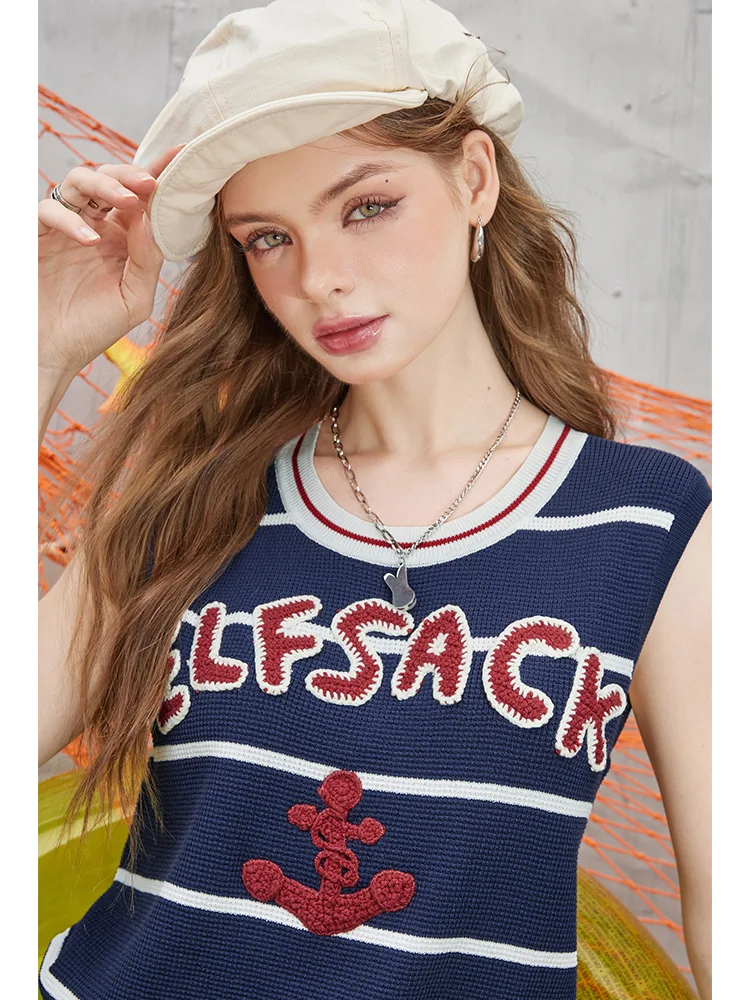 Женский трикотажный топ без рукавов Волшебный Темно-синий из имитации льна в