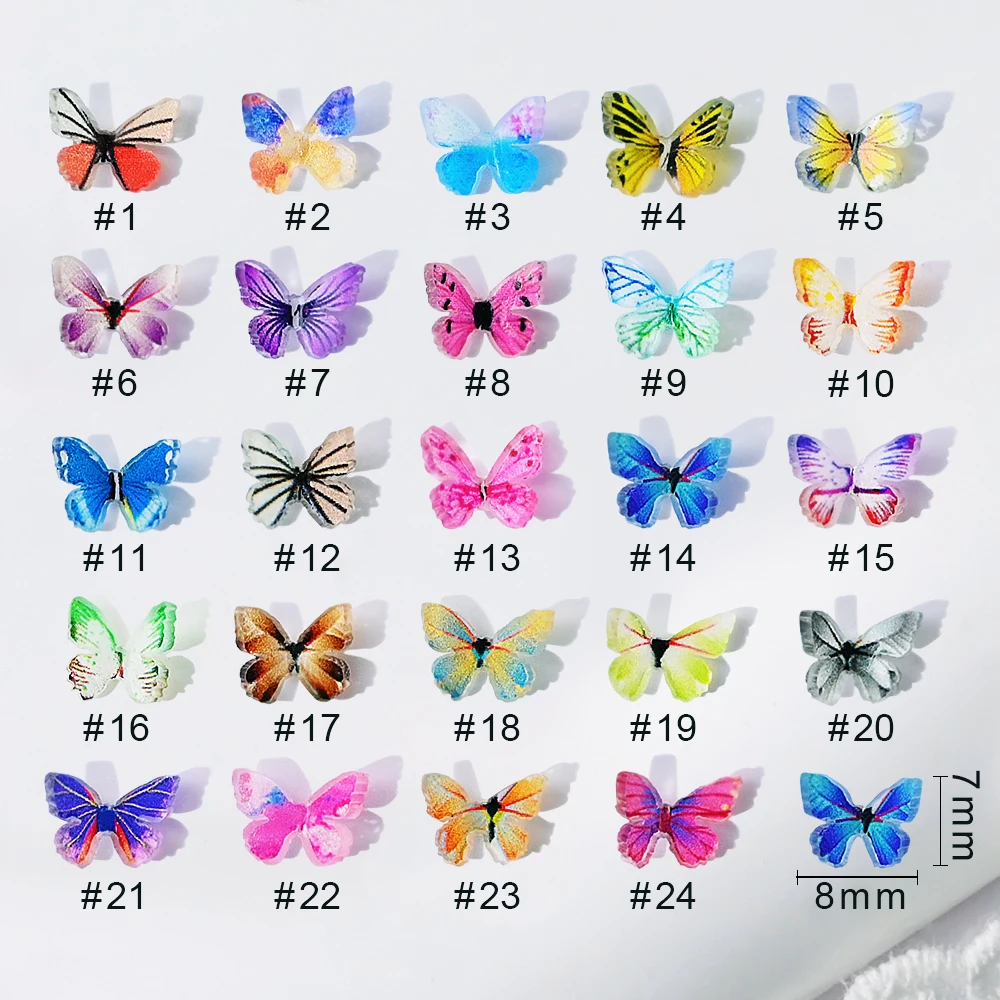 

20pcs 3D Colorful Butterfly Charm Nail Art Rhinestones for Nails Decoration Pixie Stereoscopic Wings Ornaments DIY Manicure Tips
