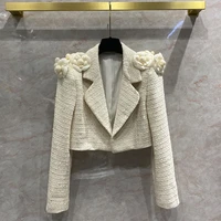 spring france style womens designer high quality flowers applique blazers jackets chic sequins short coat f086