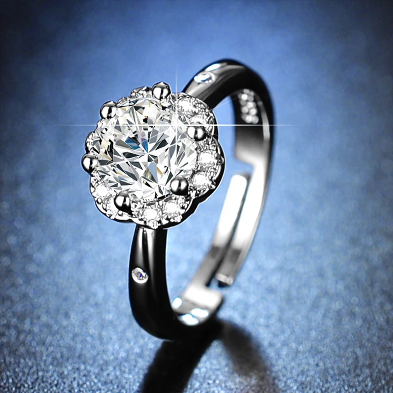 

LEEKER Fashion Flowers Round Cubic Zirconia Silver Color Rings For Women bridal wedding accessories Jewelry 2022 049 LK2
