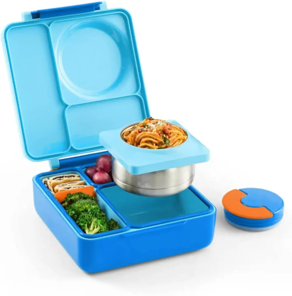 

Bento Box for Kids - Insulated Lunch Box with Leak Proof Food Jar - 3 Compartments, Two Temperature Zones (Sky Blue) (Single) (