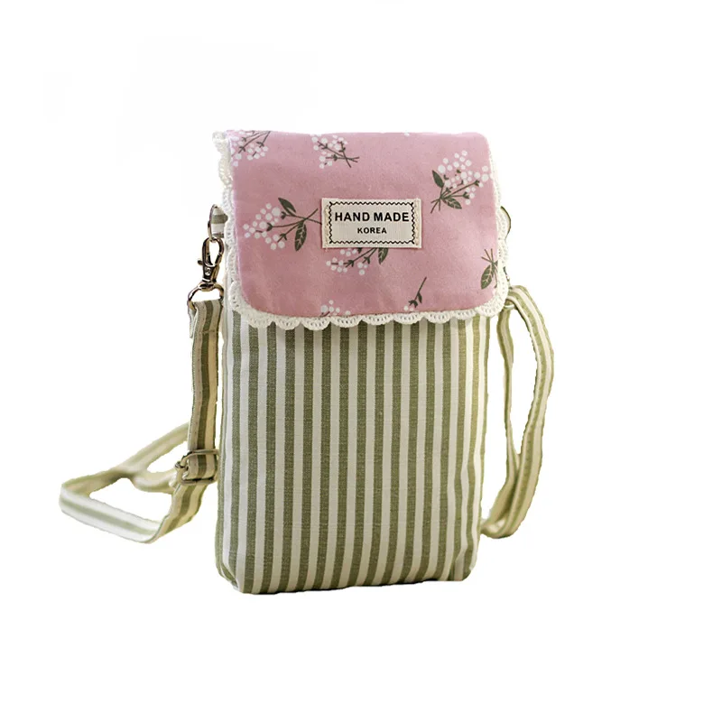 

Cotton Floral Striped Women Coin Purse Organizer Wallet Crossbody Shoulder Bag Small Phone Pouch Money Bags Carteira for Girls