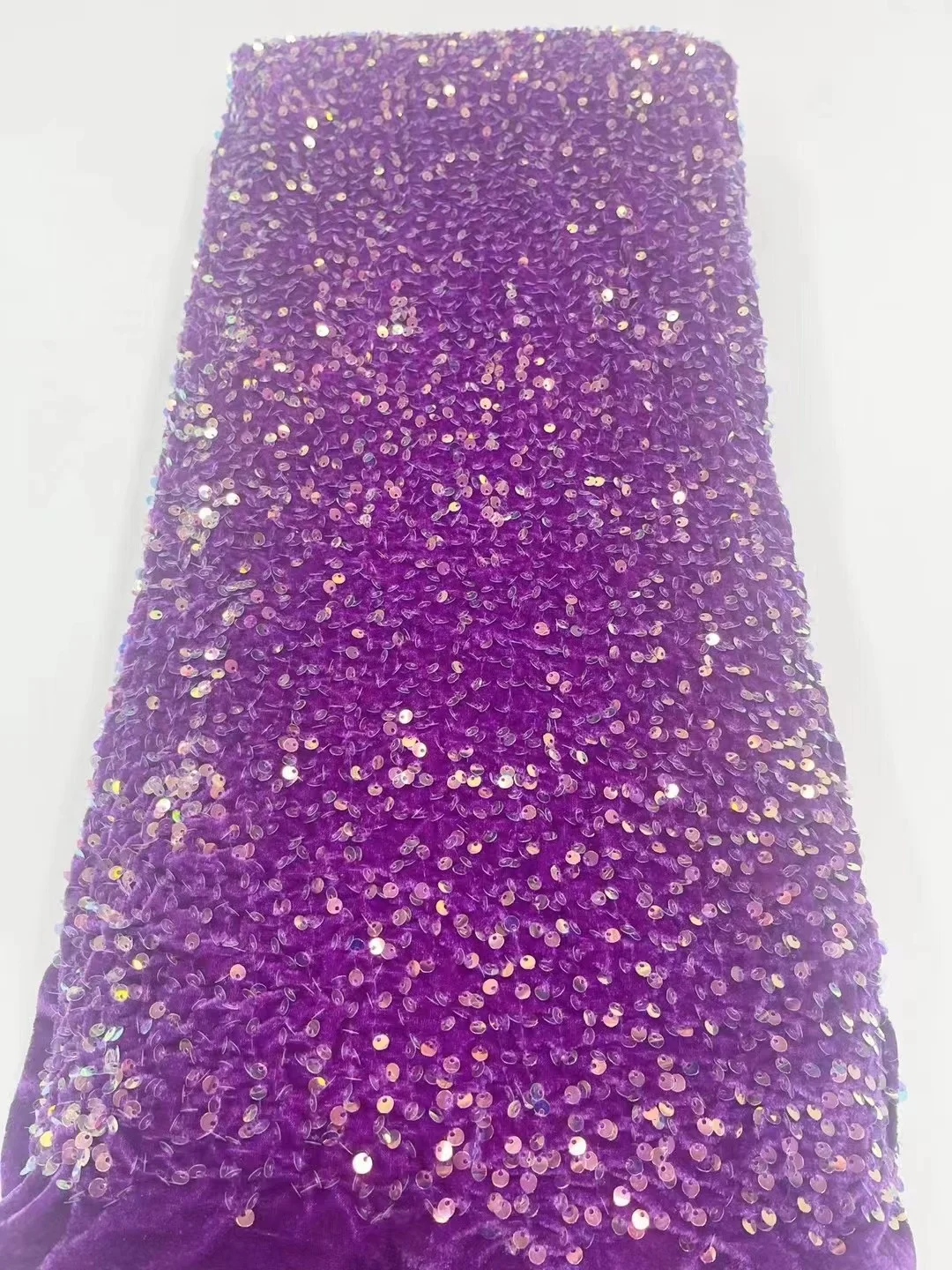 New Purple Velvet Sequence Lace Fabric 2023 African Swiss Voile Embroidery 3D Sequins Net Lace Fabric 5 Yards For Sewing