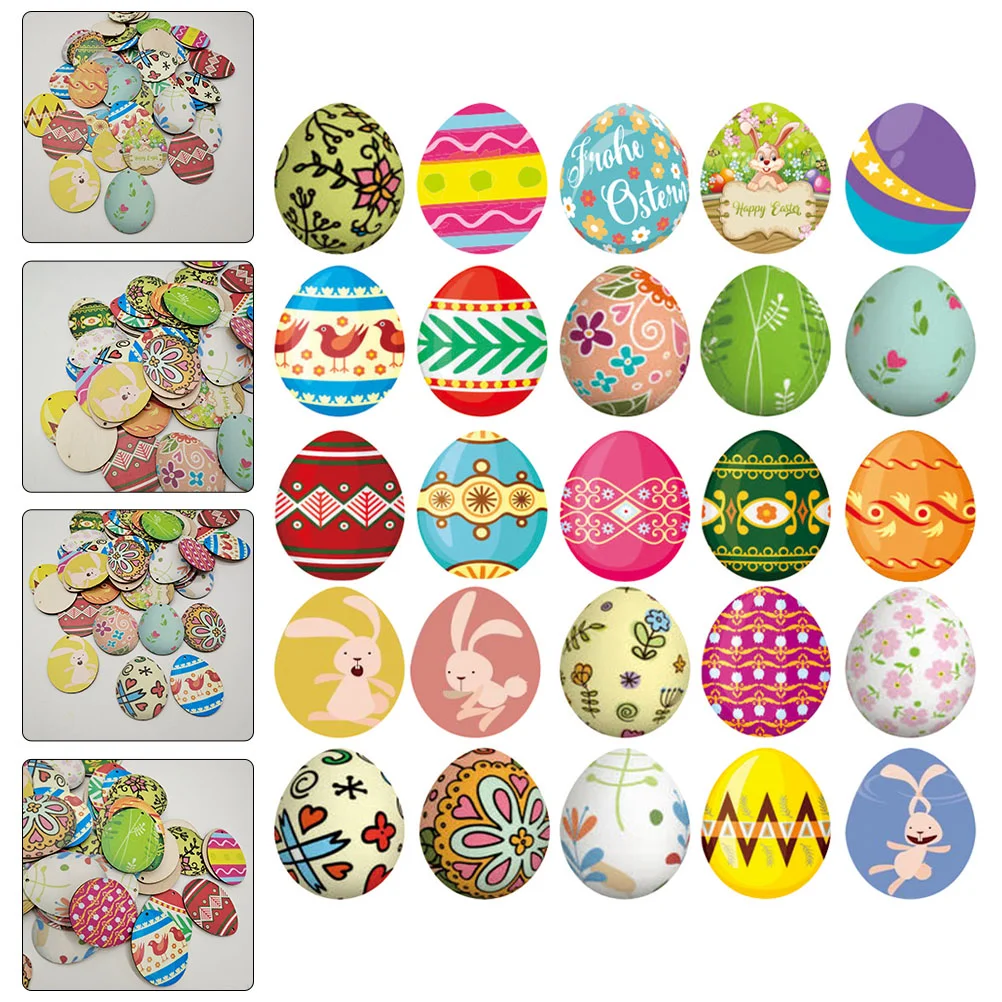 

25pcs Easter Party Rabbit Adorns Easter Wooden Egg-shape Pendants Children Gifts