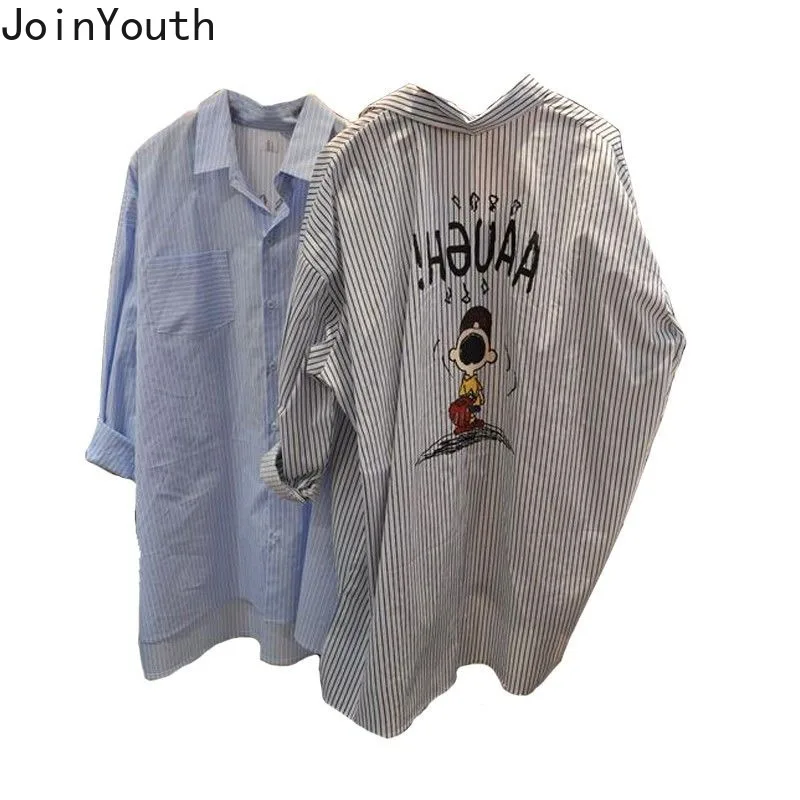 Блузка женская оверсайз с длинным рукавом модная повседневная рубашка в полоску