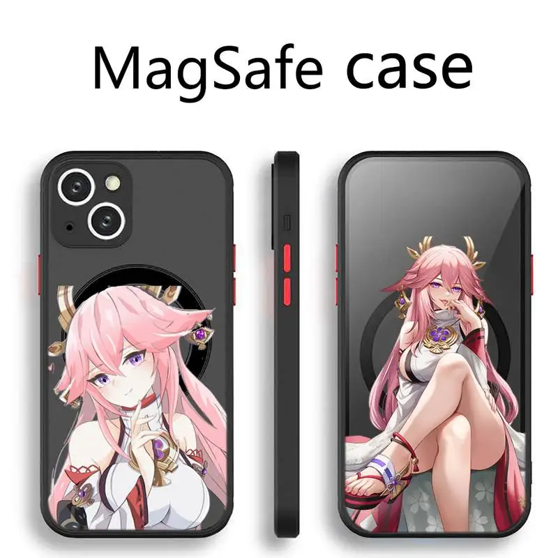

Yae Miko Genshin Impact Phone Case Transparent Magsafe Magnetic Magnet For iPhone 13 12 11 Pro Max Mini Wireless Charging Cover