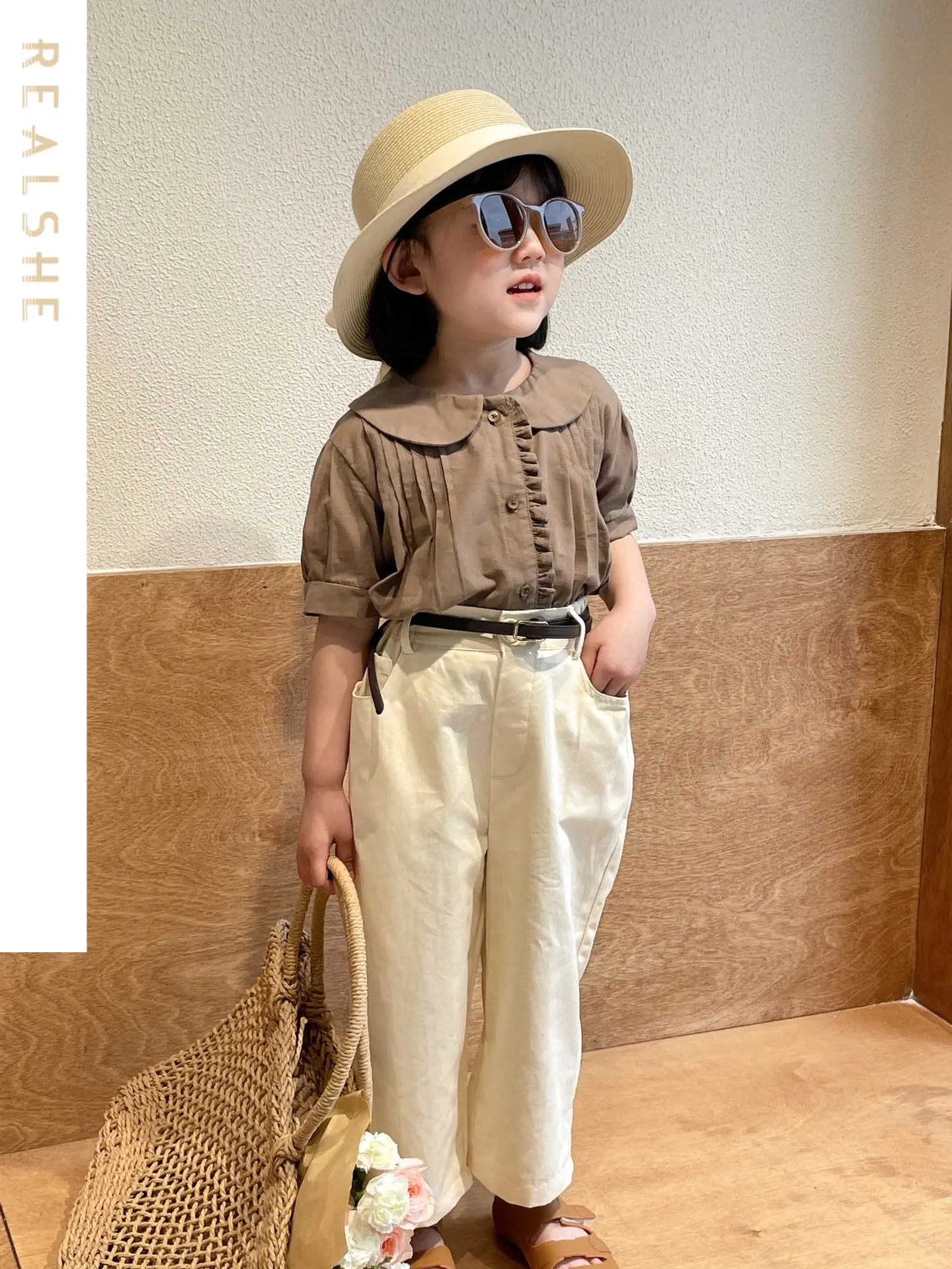 

T-shirts Soliod Pleated Short Sleeve Girls Blouse Children Tops Sweet Clothes for Summer Kids Outfits Kids 2023 Girls