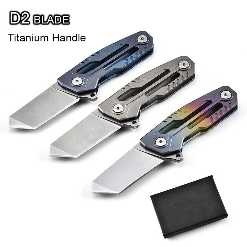 

D2 Blade Titanium Folding Knife High Hardness Quick Open Foldable Pocket Knife Necklace Knife Outdoor Camping Self-Defense Tool