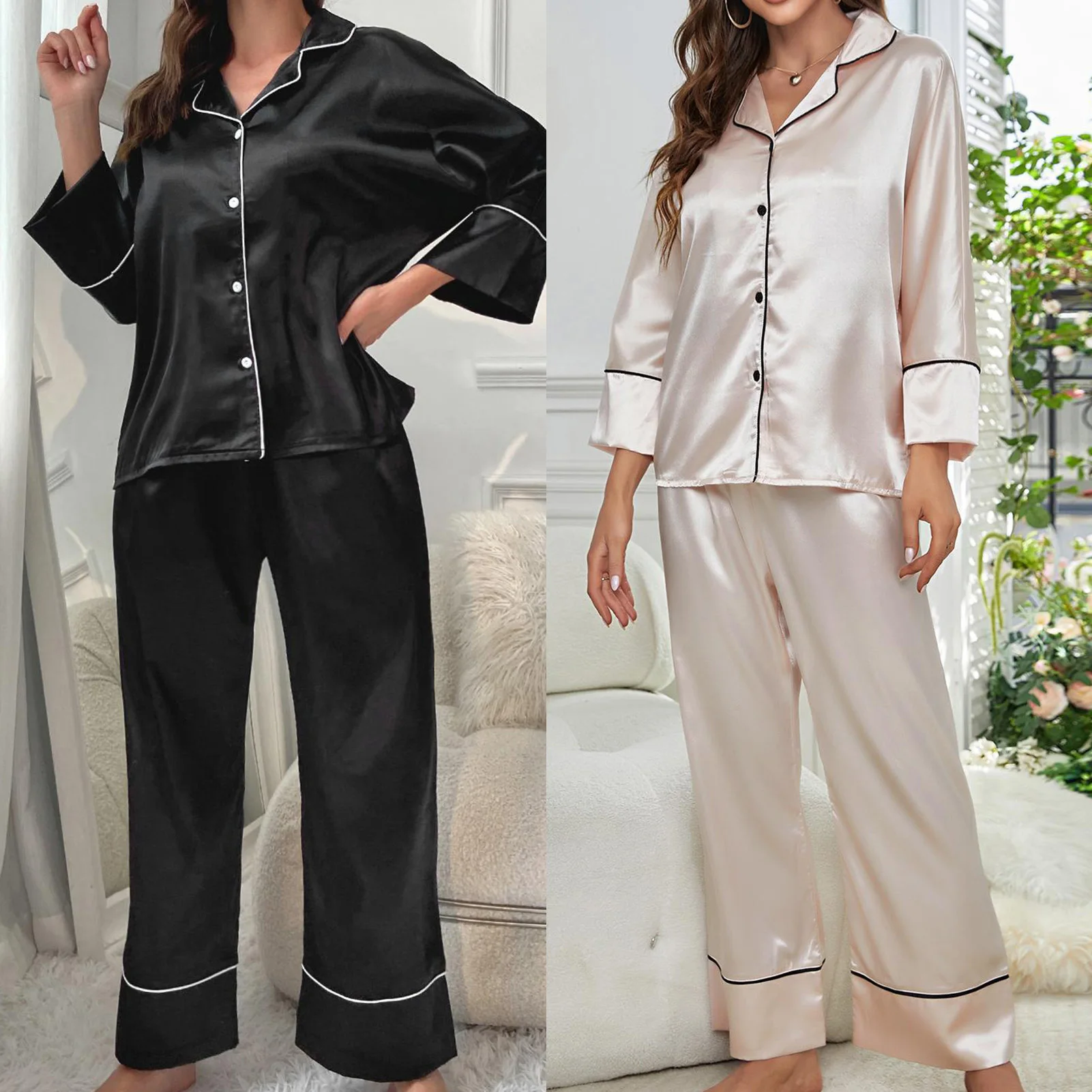 

Женский легкий комплект ночного белья, свободная рубашка с отложным воротником, пижамный комплект из брюк, повседневный стильный уютный домашний костюм