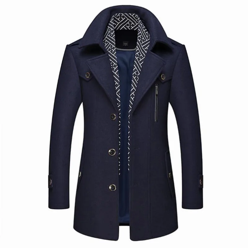 

Winter Men Wool Coats New Fashion Middle Long Scarf Collar Cotton-Padded Thick Warm Woolen Coat Male Trench Coat Overcoat M-4Xl