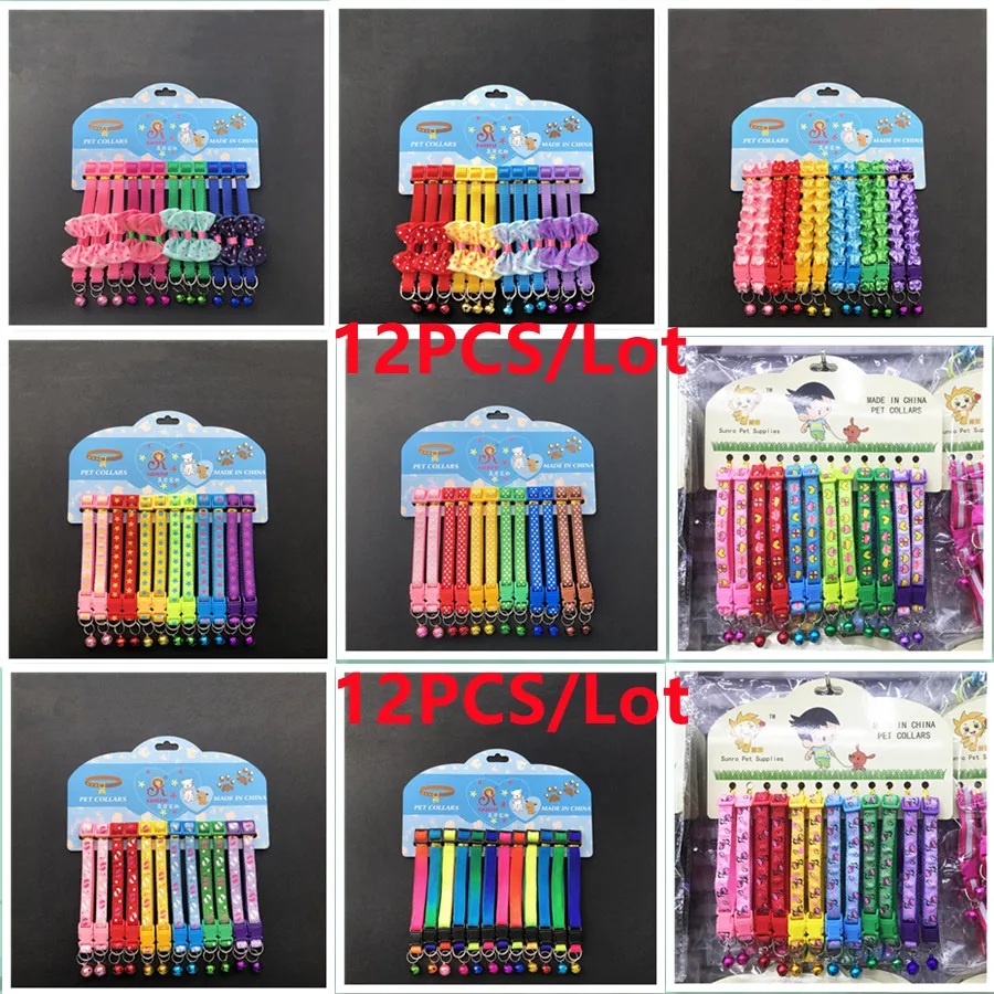 

12PCS Wholesale With Bell Collars Delicate Safety Casual Nylon Dog Collar Neck Strap Fashion Adjustable Bell Pet Cat Dog Collars