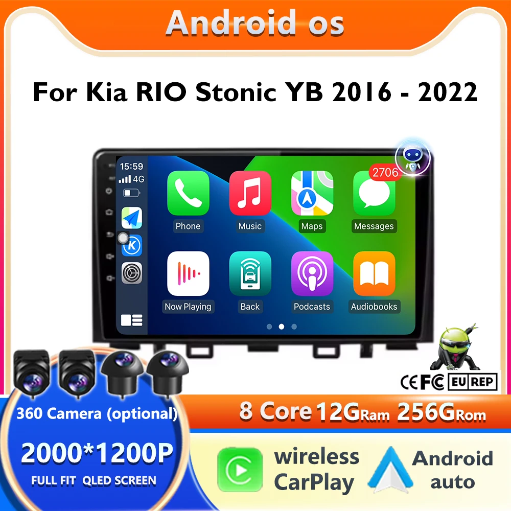Фото Android 16 GPS-навигация 8 + 256G Carplay Auto для Kia RIO Stonic YB 2016 2017 2018-2022 Автомобильный радиоприемник Аудио видео Мультимедийный плеер №1