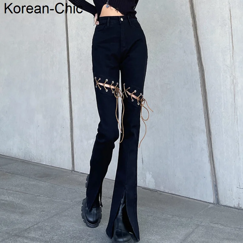 

Женские обтягивающие брюки, облегающие микро-джинсы с прострочкой и высокой талией, с разрезом в уличном стиле